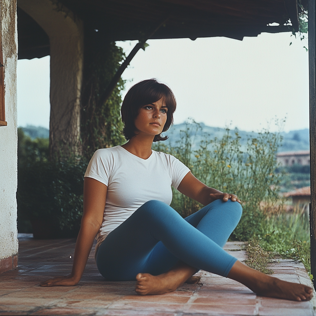 Photo of Claudia Cardinale on Tuscany porch.