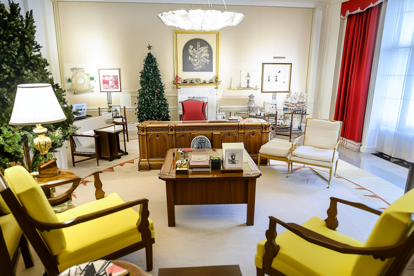 Photo of Oval Office with affordable IKEA furniture.