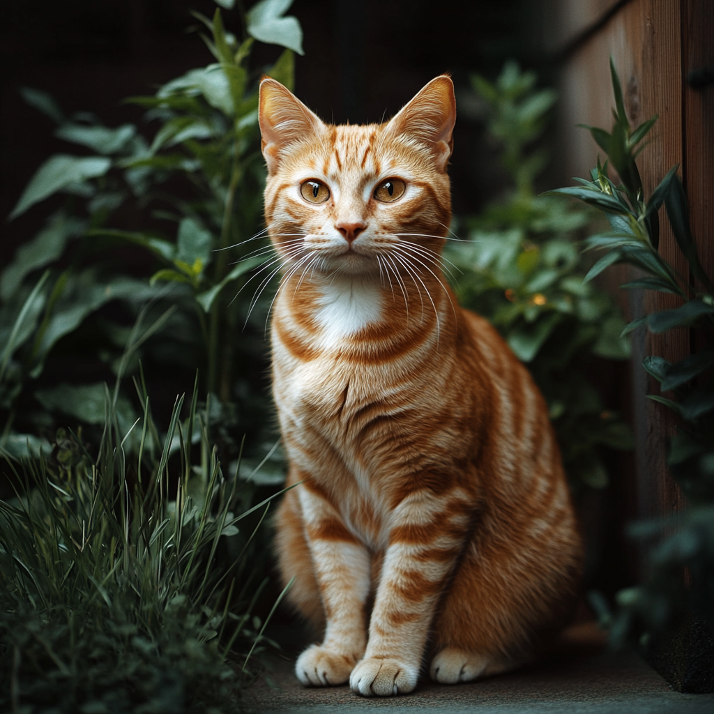 Photo of cute cat in front of home decor.