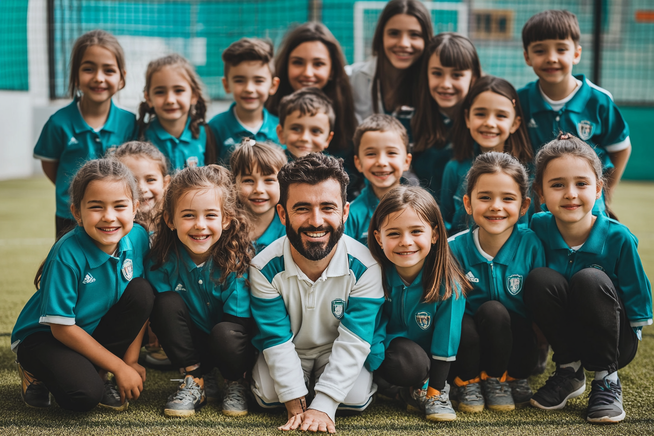 Photo of kindergarten children with teachers in formation.