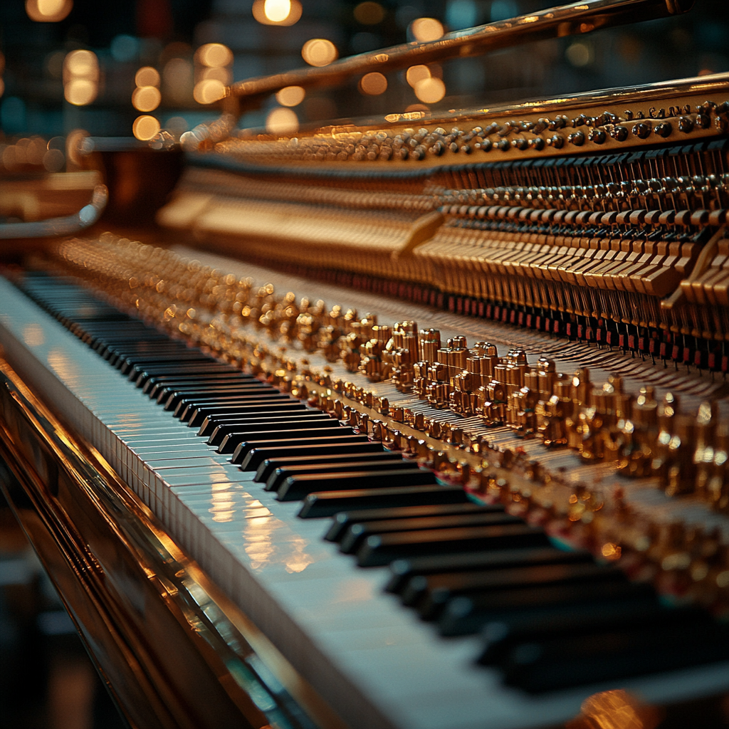 Photo of piano with ultra-detailed, natural lighting.