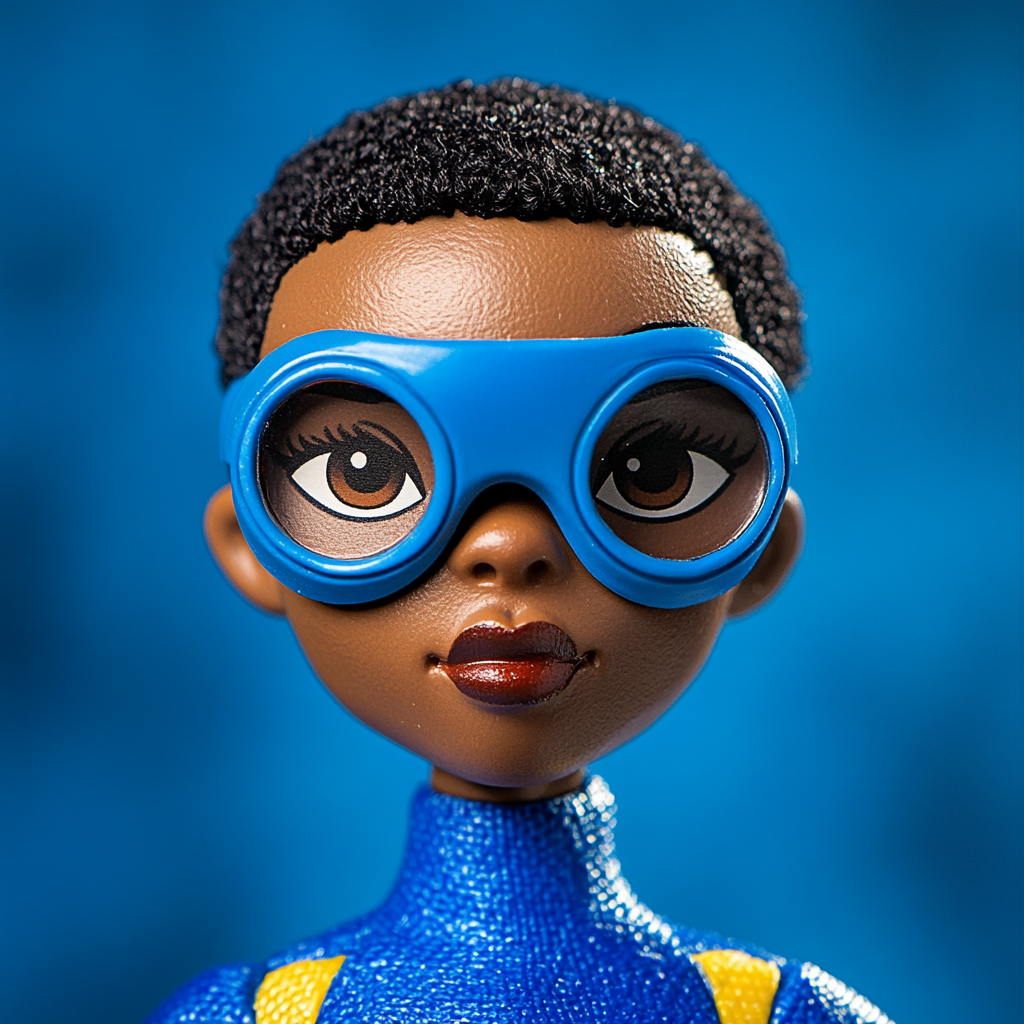 Photo of realistic muppet puppet of black superhero.