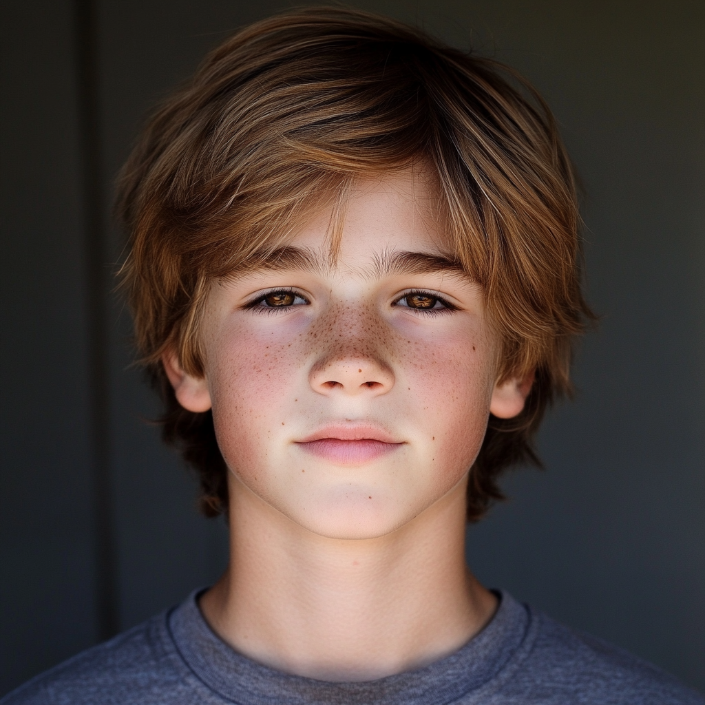 Photo of slim 14-year-old boy with a smile.