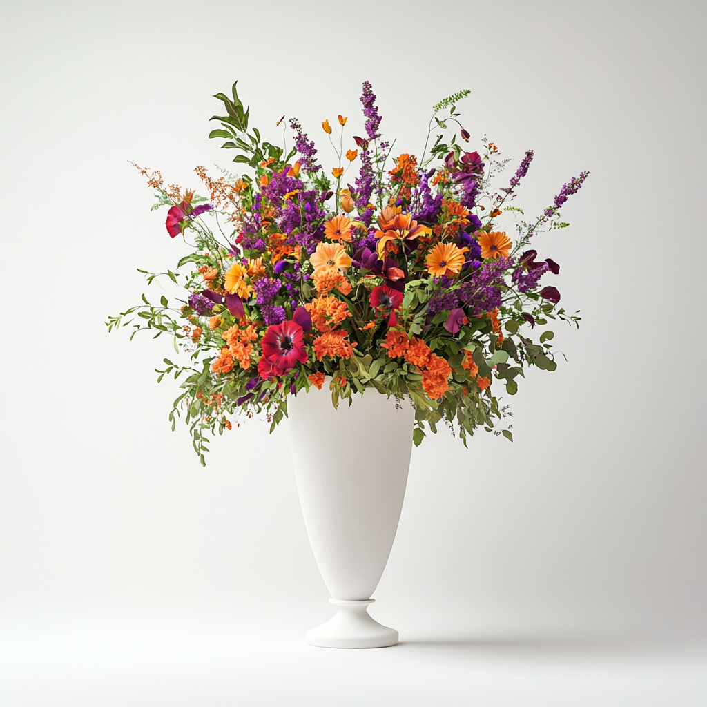 Photo realistic funeral arrangement with Ohio plants in vase.