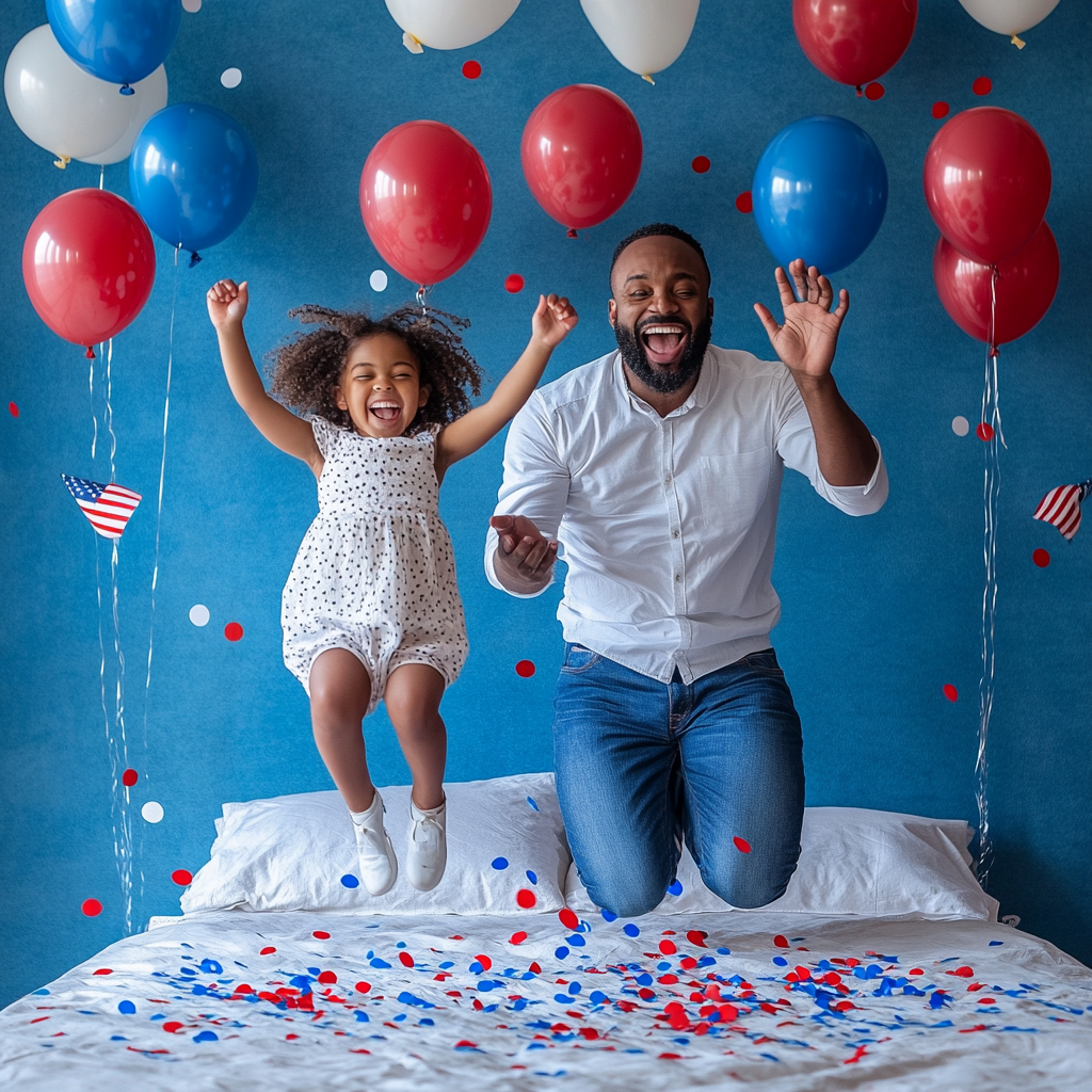 Photograph shows happy African American dad and daughter.