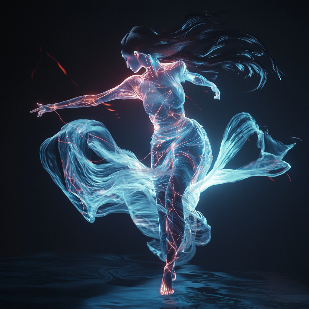 Photorealistic 8k cinematic 3D model dancing female human.