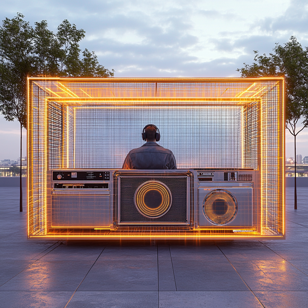 Photorealistic Outdoor Studio Installation with Classic Boombox