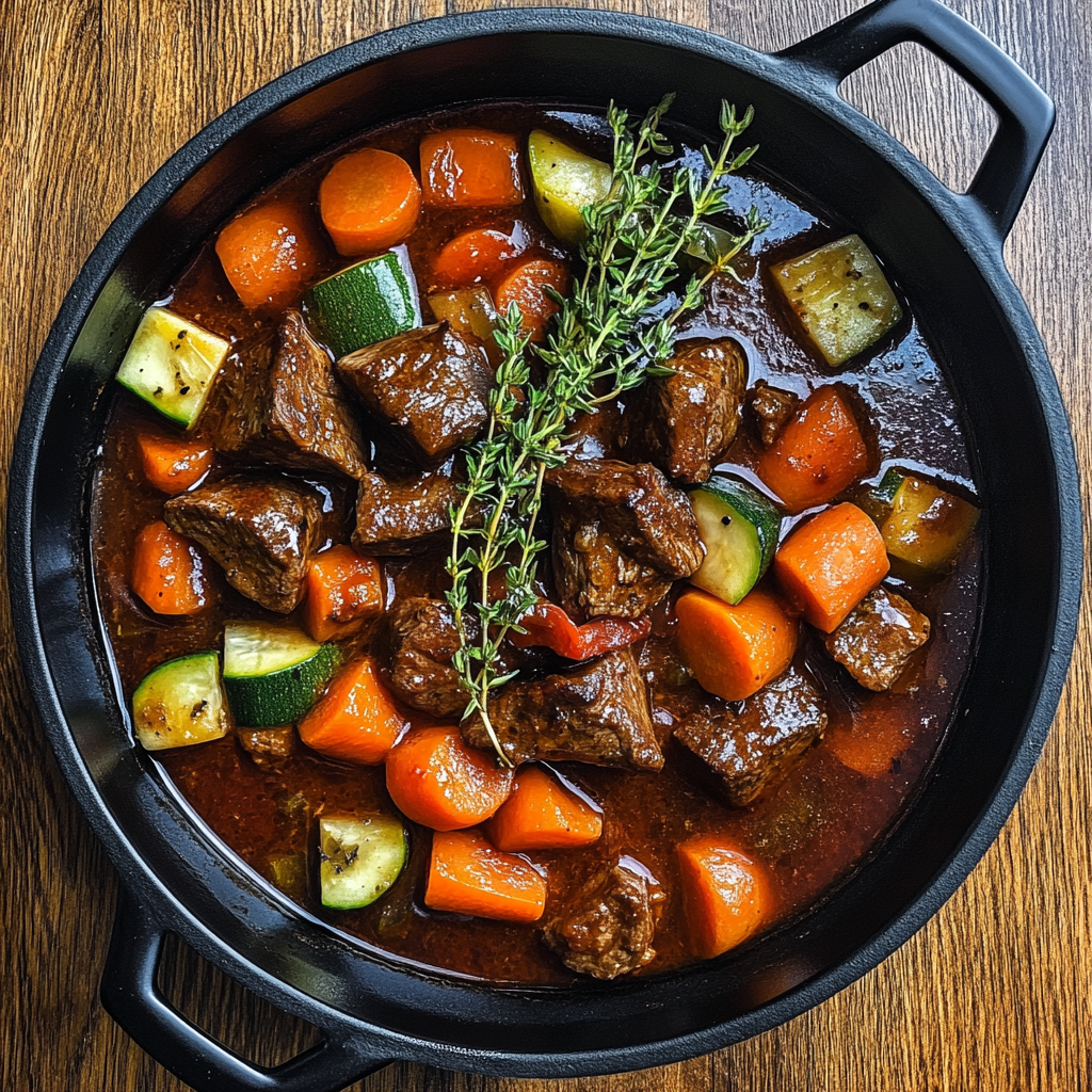 Photorealistic food photography image: Summer Venison Stew