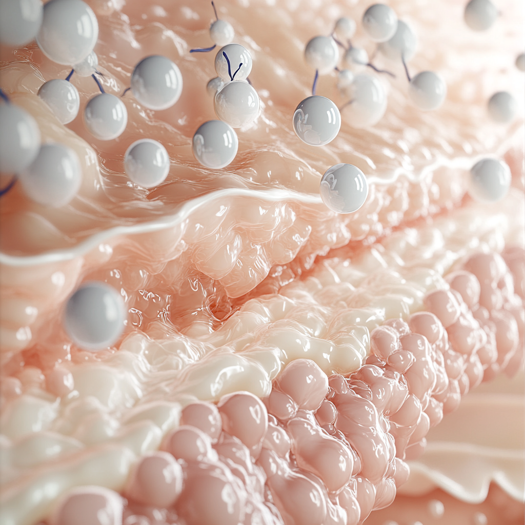 Photorealistic image of ceramides protecting and nourishing skin.