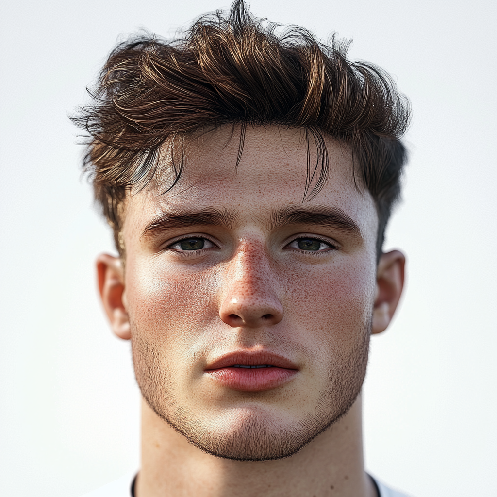 Photorealistic portrait of 20-year-old English football player.