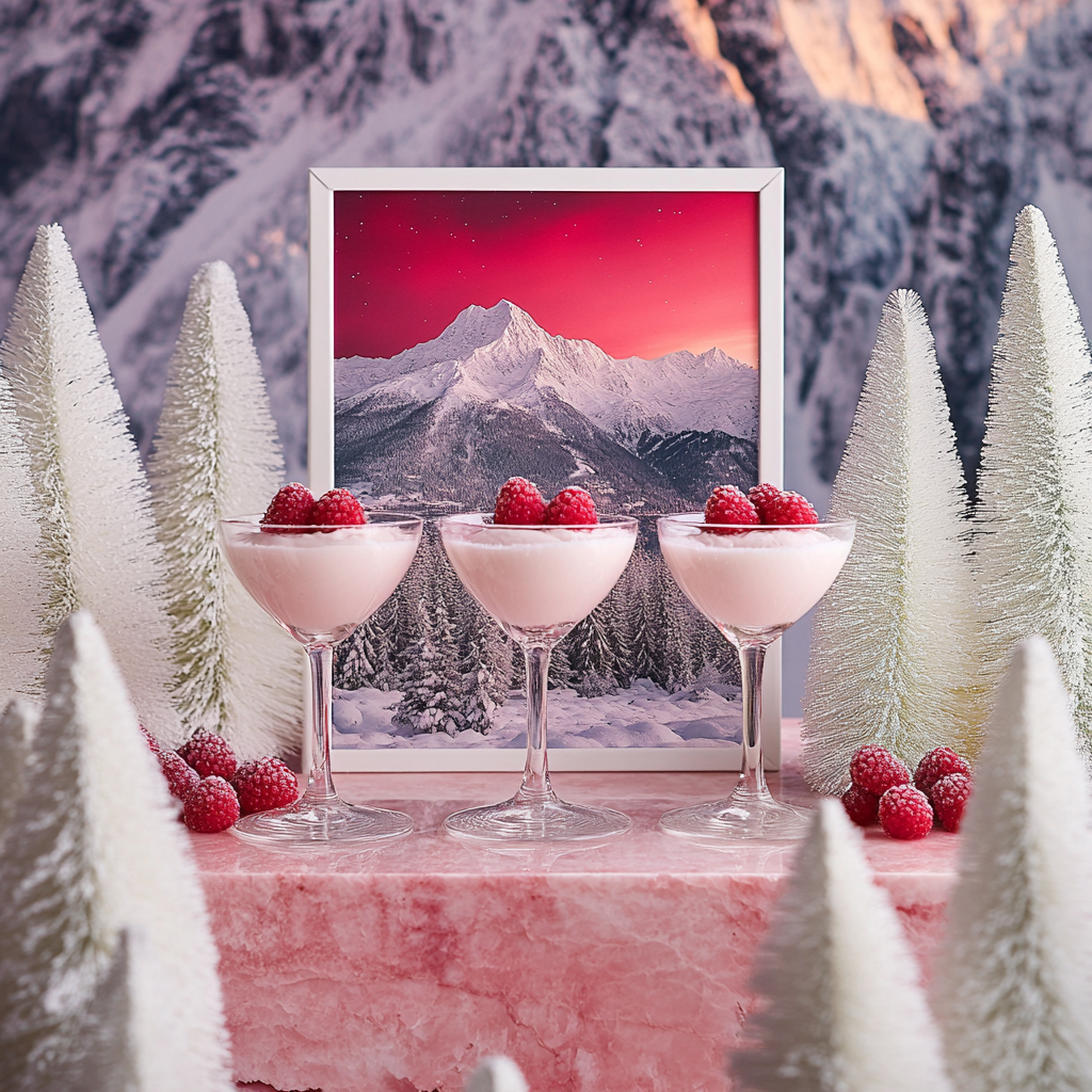 Picture of Alps at night with dessert goblets.