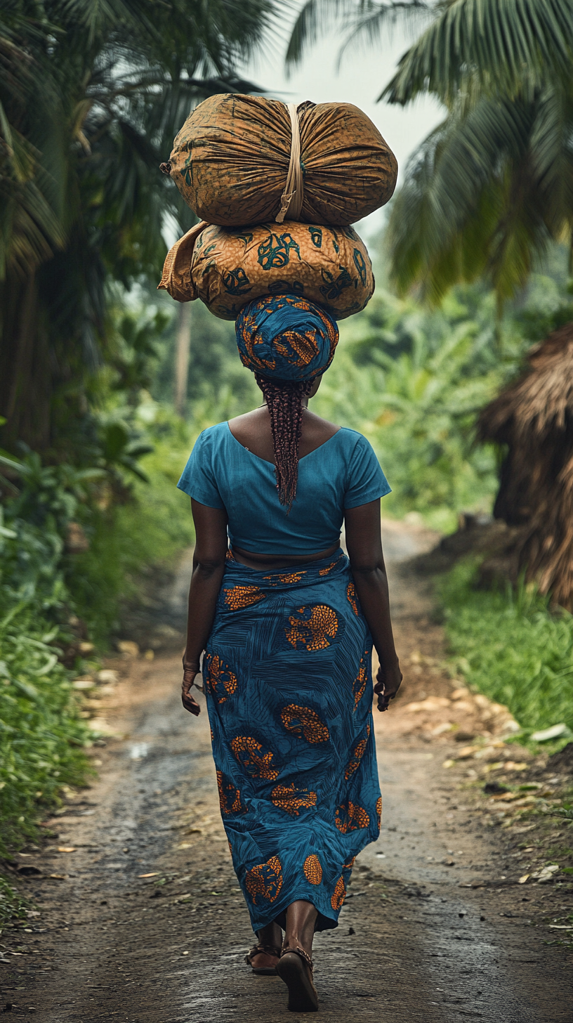 Picture of Ezinne, Nigerian midwife, with braided hair, walking.