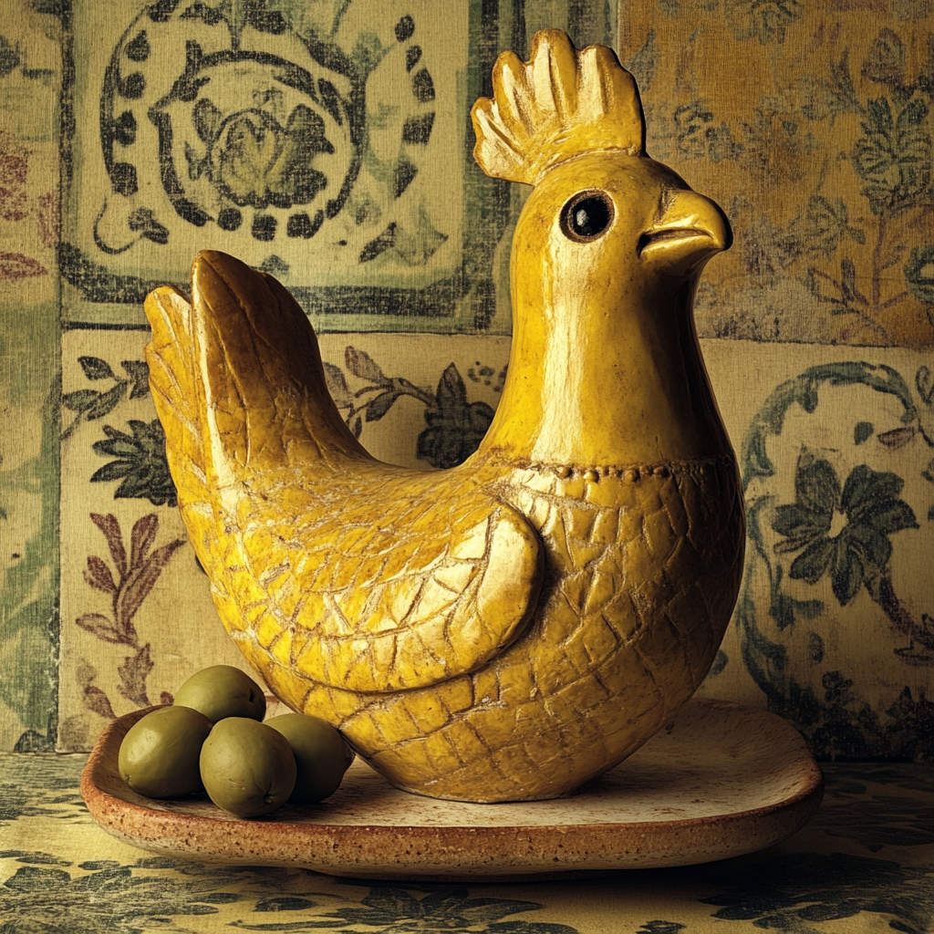 Picturesque Peruvian empanada sculpture with chicken pottery