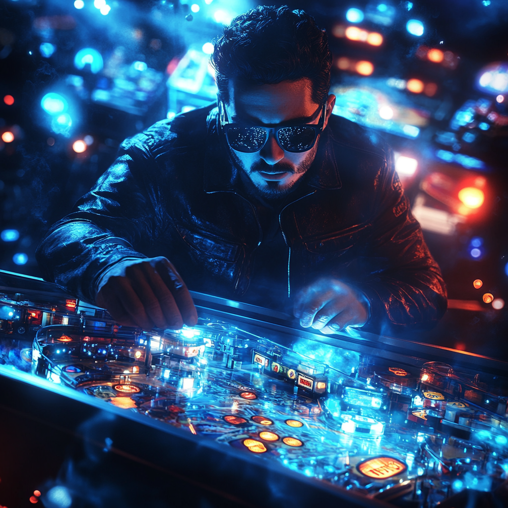 Pinball Machine Player in Cinematic Action Pose