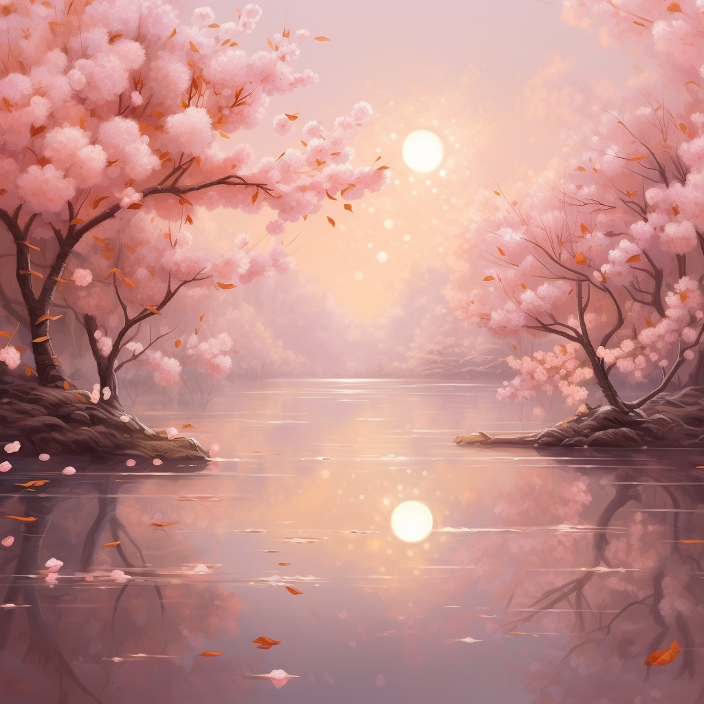 Pink Sakura Petals Falling Around Moonlit Waters