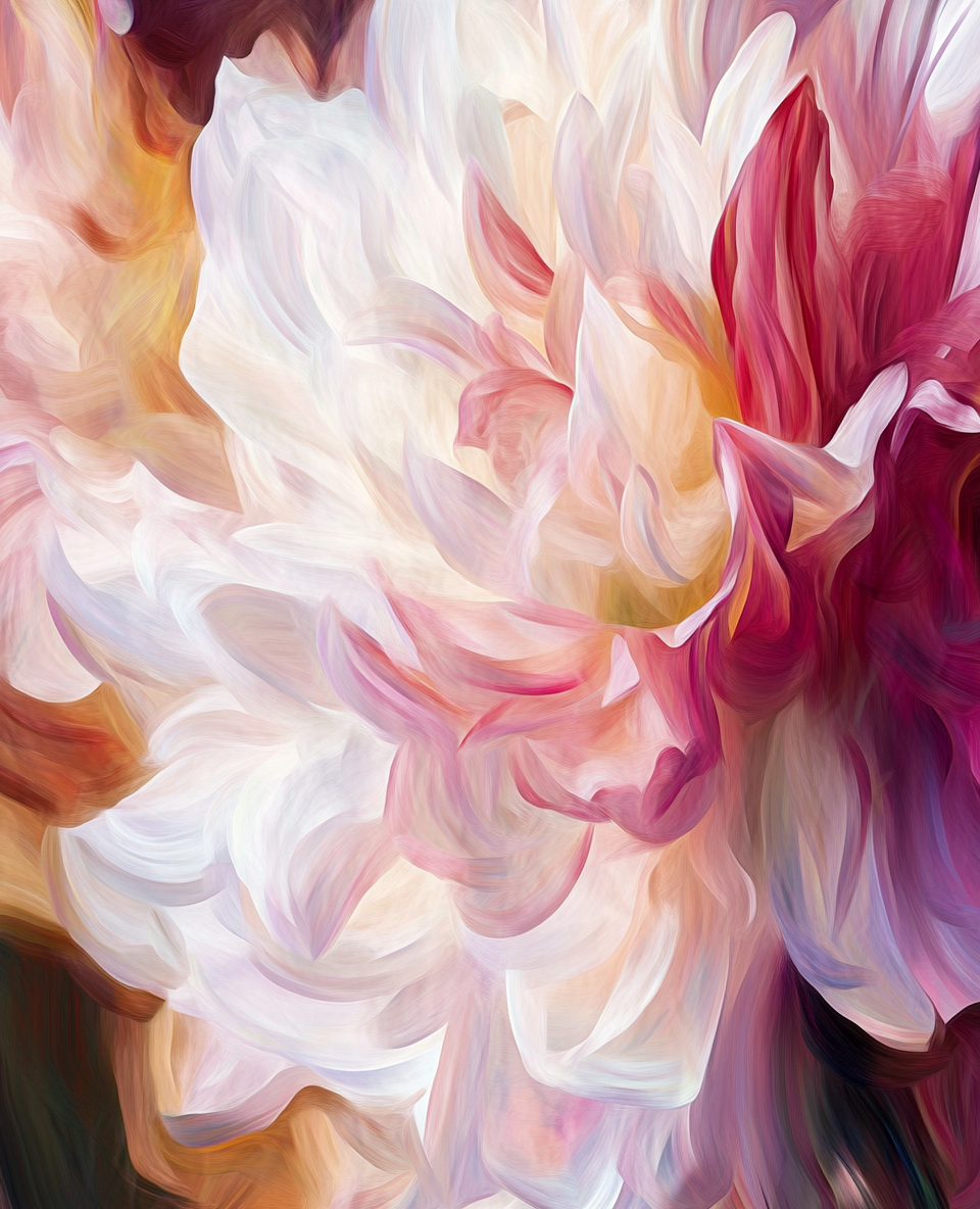 Pink and White Dahlia in Painterly Style