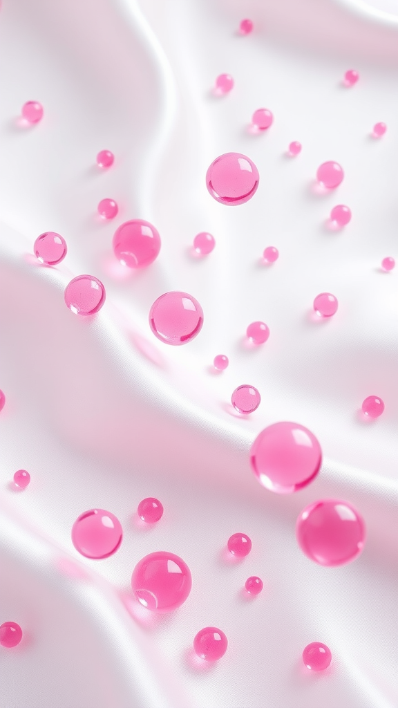 Pink chemical molecules floating on white satin.