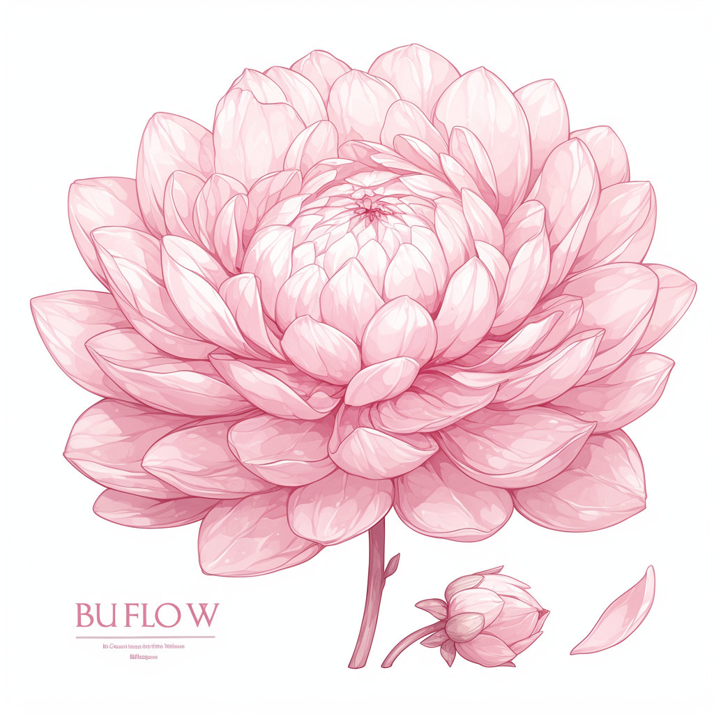 Pink dahlia flower logo design on white shirt.