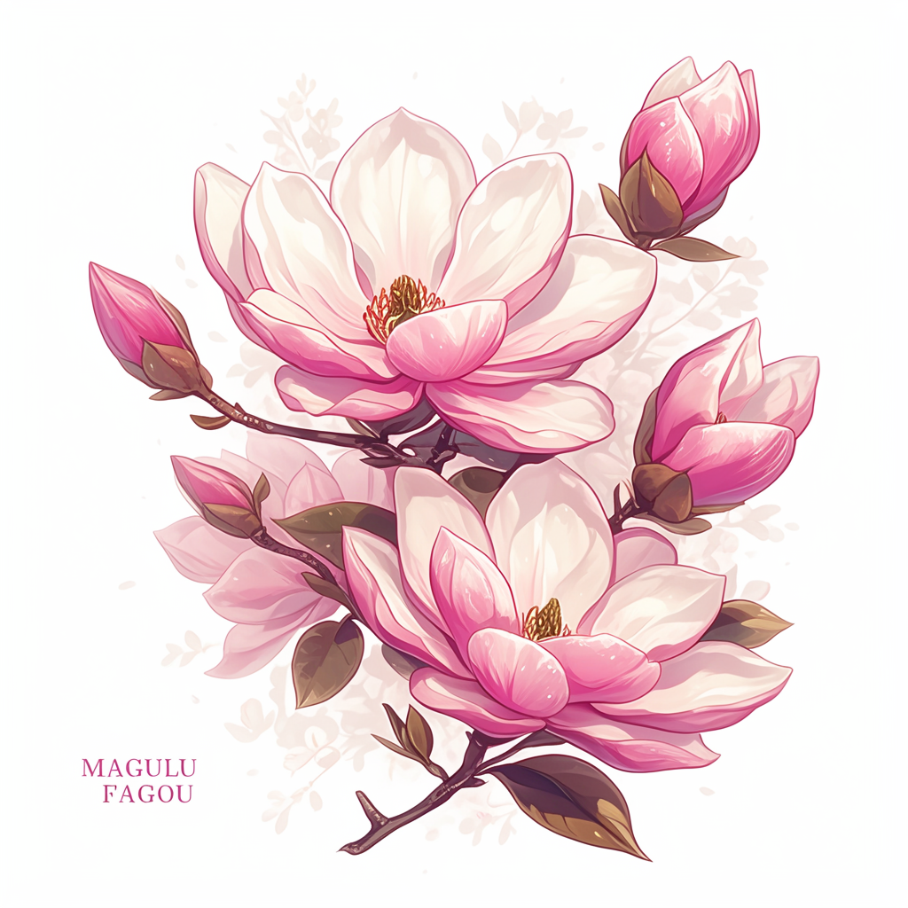 Pink magnolia flower in logo style on shirt.