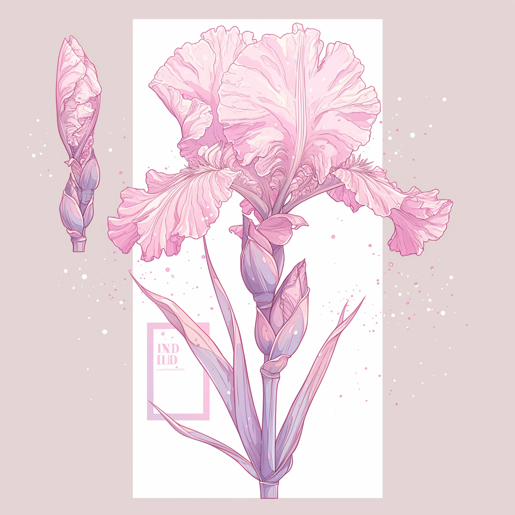 Pink single iris flower logo style design on white.