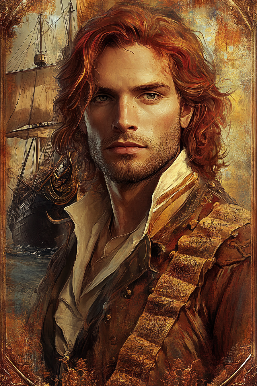 Pirate Romance: Handsome Pirate on French Ship Adventure.