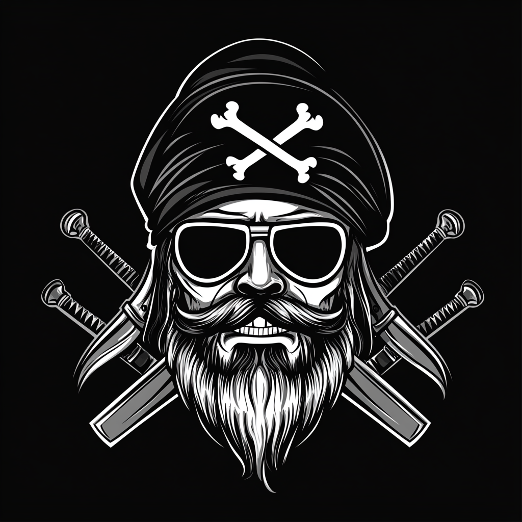 Pirate in Eye Patch & Football Helmet with Crossed Swords, Vector Art