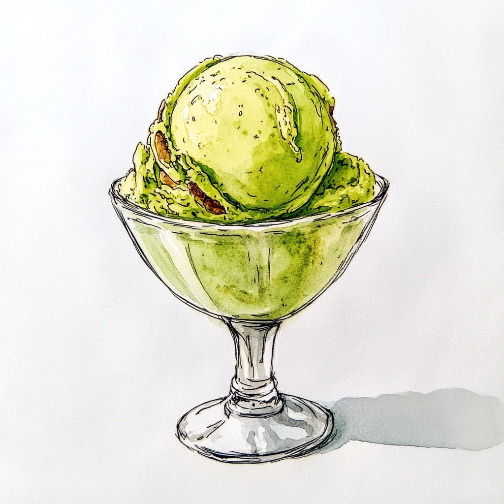 Pistachio ice cream with watercolor, drawn loosely