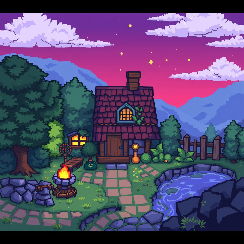 Pixelated RPG house in lo-fi style