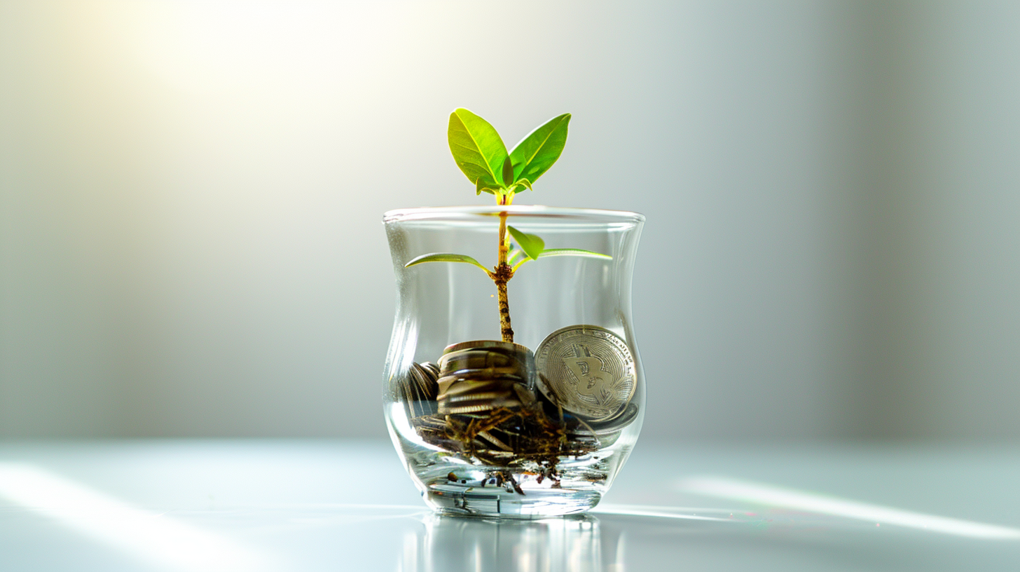 Plant Growing from Dollar Coin in Glass - Stock Photo