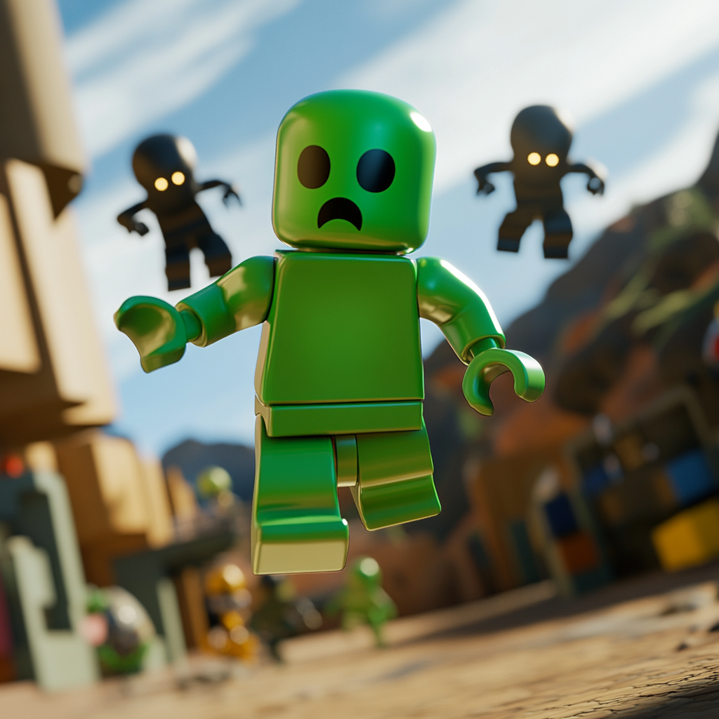 Player runs from aliens, ROBLOX icon shows fear.