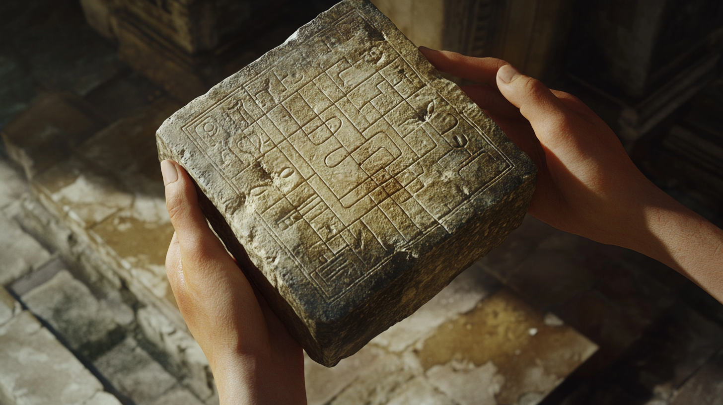 Player solving 3D puzzle in Sumerian artifact setting.