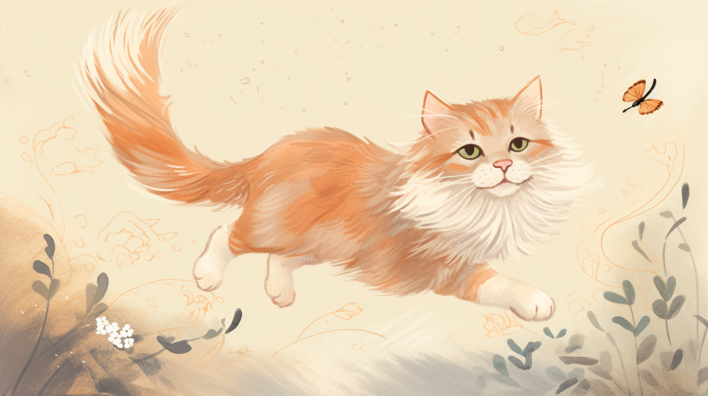 Playful Cat Jumping and Stretching Illustration in Pastel Palette