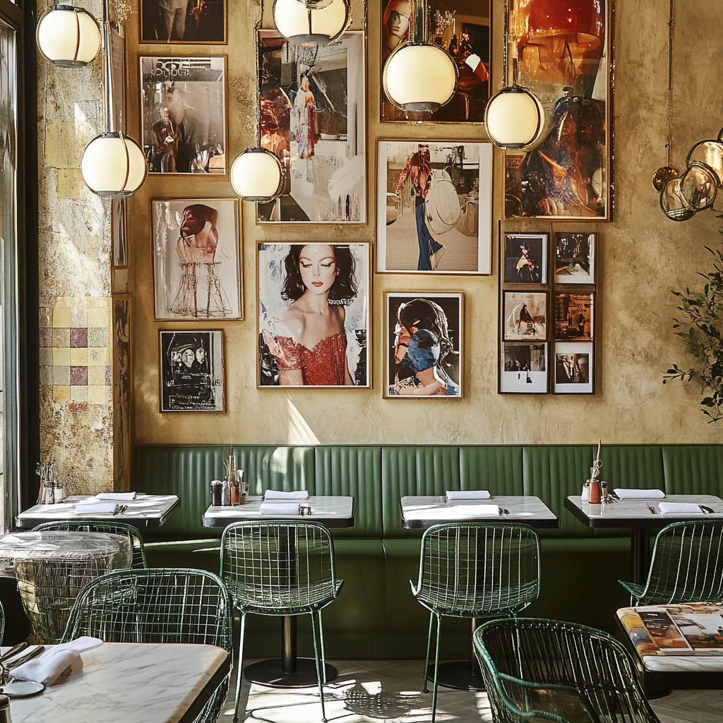 Playful Parisian charm in restaurant with chic design.