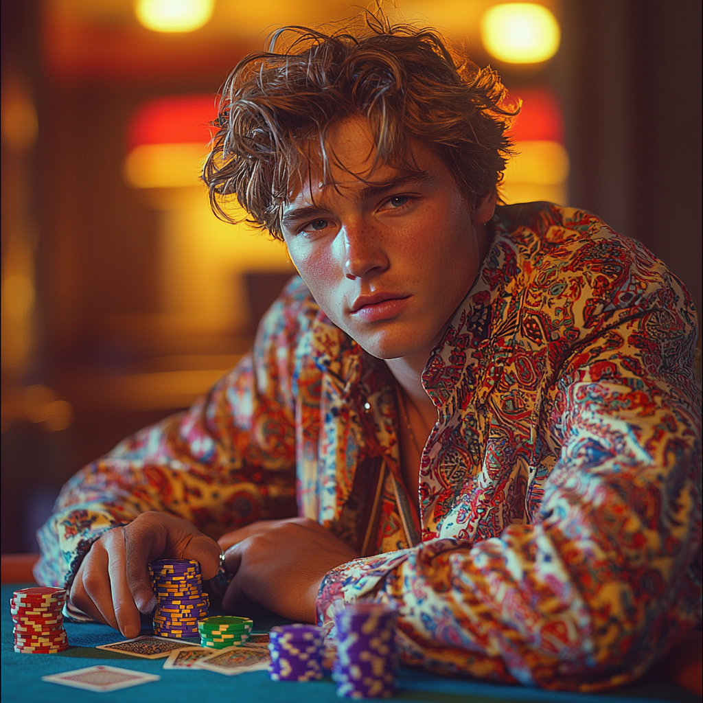 Playful Poker Night with Trendy Young Man