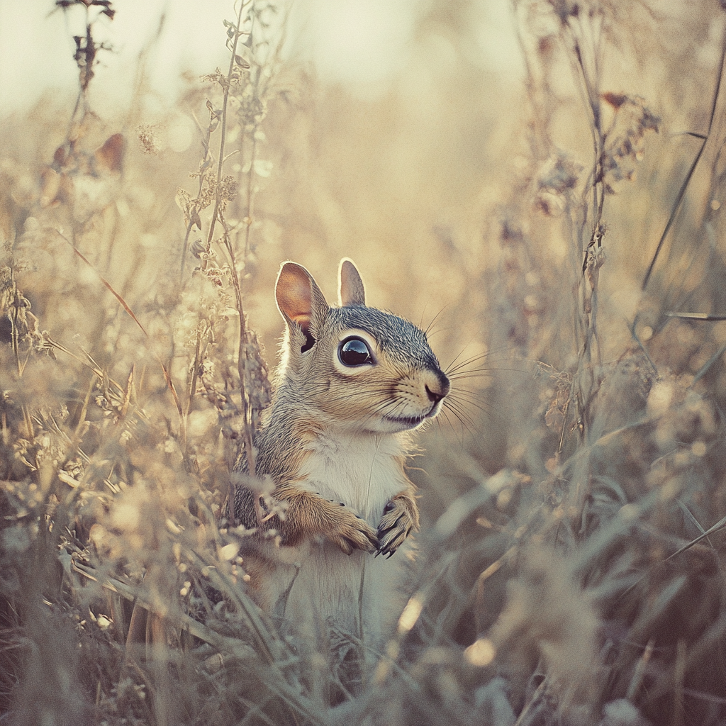 Playful Squirrel Peekaboo in Tall Grasses - Pixar Inspired UHD Photo