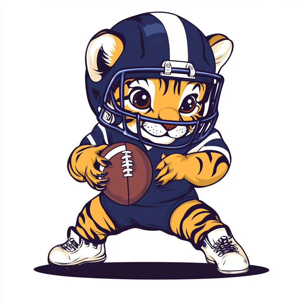 Playful Tiger Cub in 80s Football Gear