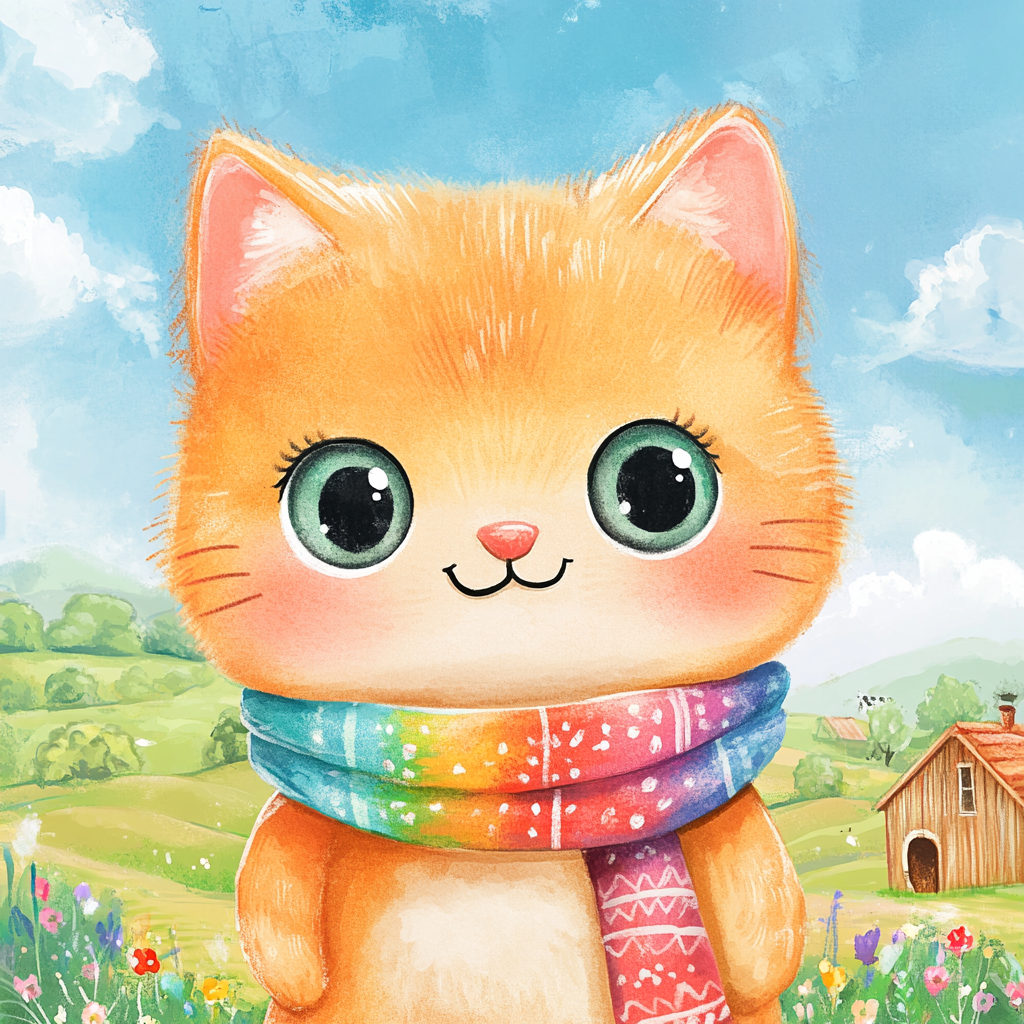 Playful Watercolor Cat in Romanian Countryside