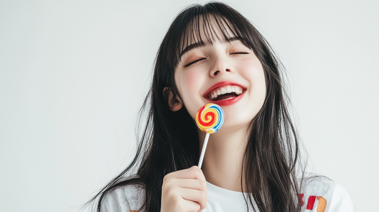 Playful Young Woman Winking with Lollipop-- Realistic Portrait