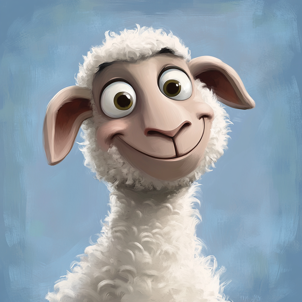 Playful sheep character with fluffy wool and big eyes