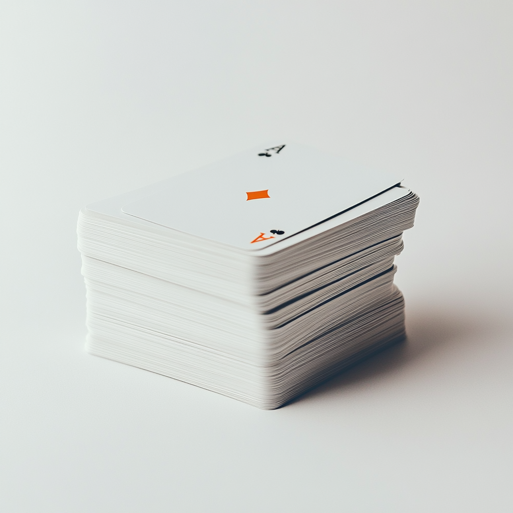 Playing cards on white background, minimal design.