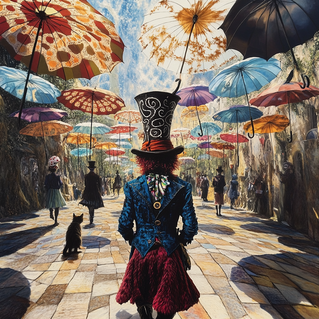 Point of view image shows Mad Hatter character.