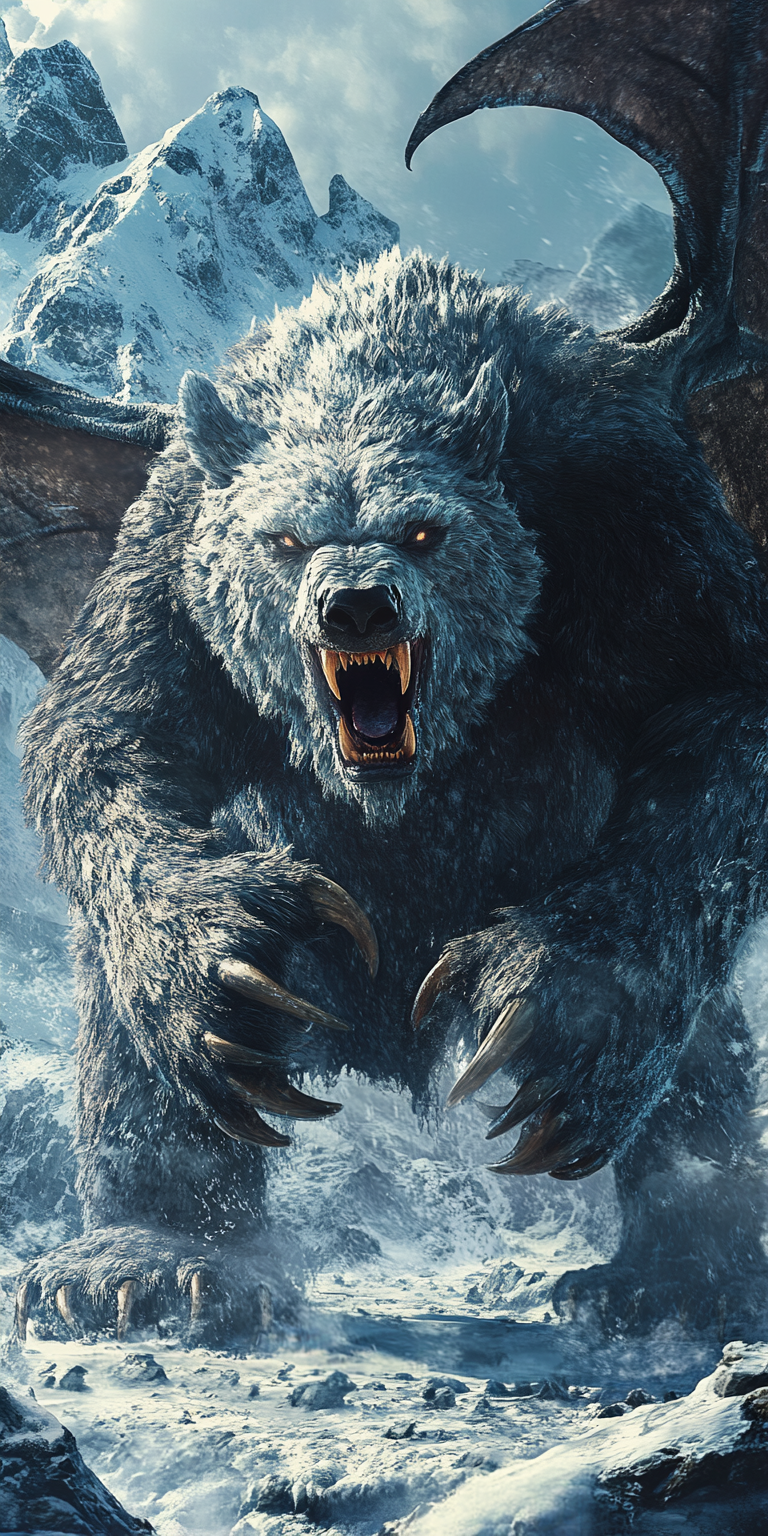 Polar Bear and Bat Monster on Icy Terrain