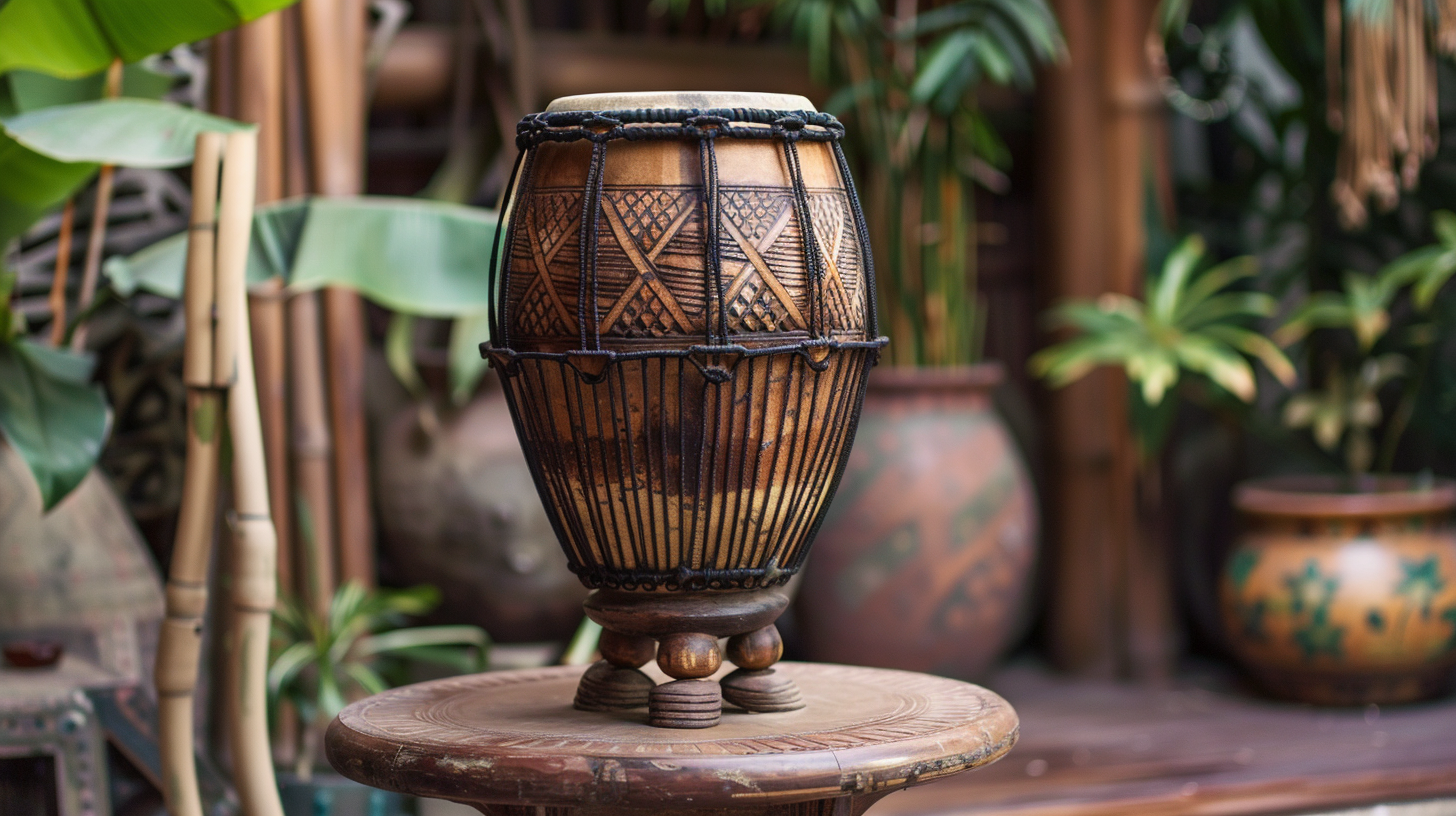 Polished Wooden Conga Drum in Retro Boho Style