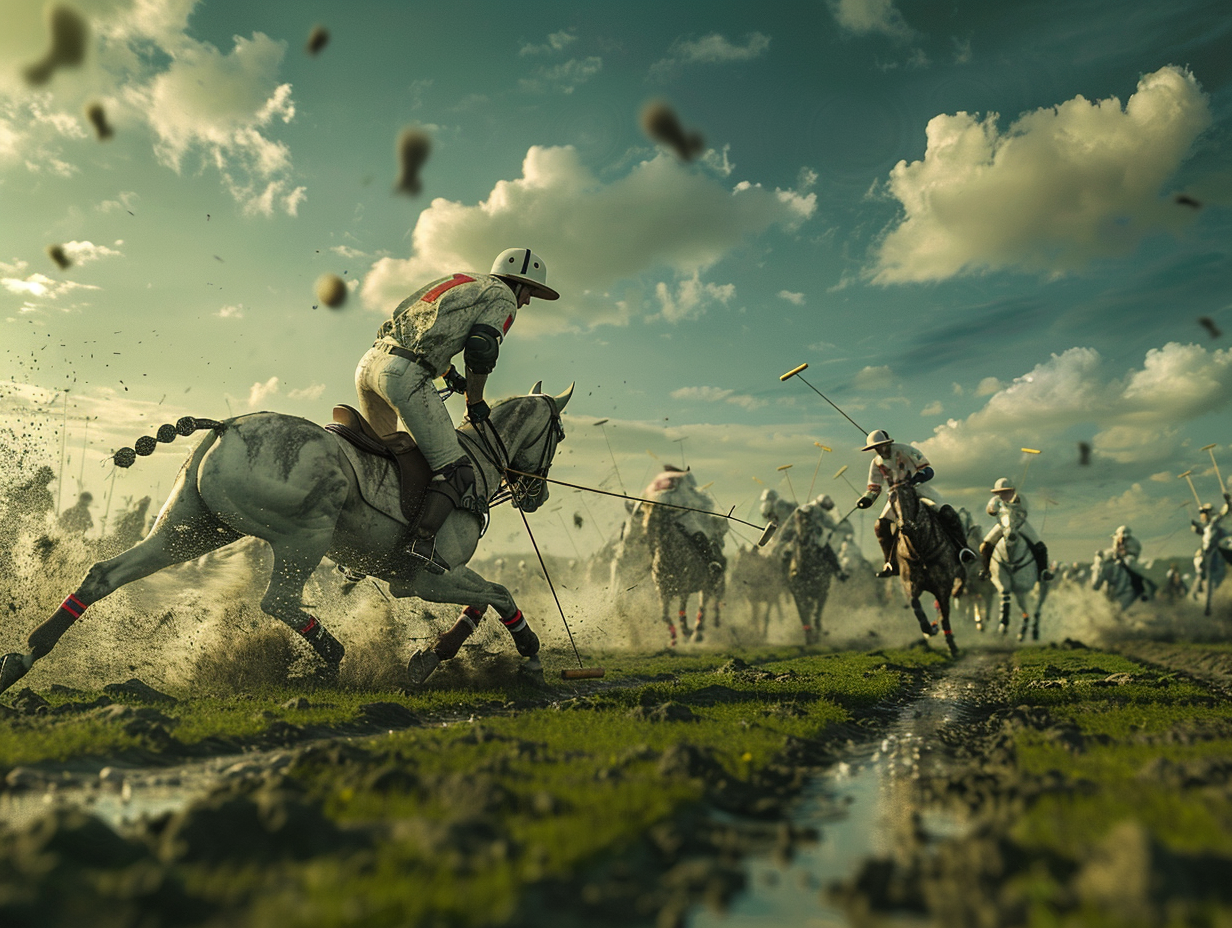 Polo Game Advertisement: Players Competing on Horseback