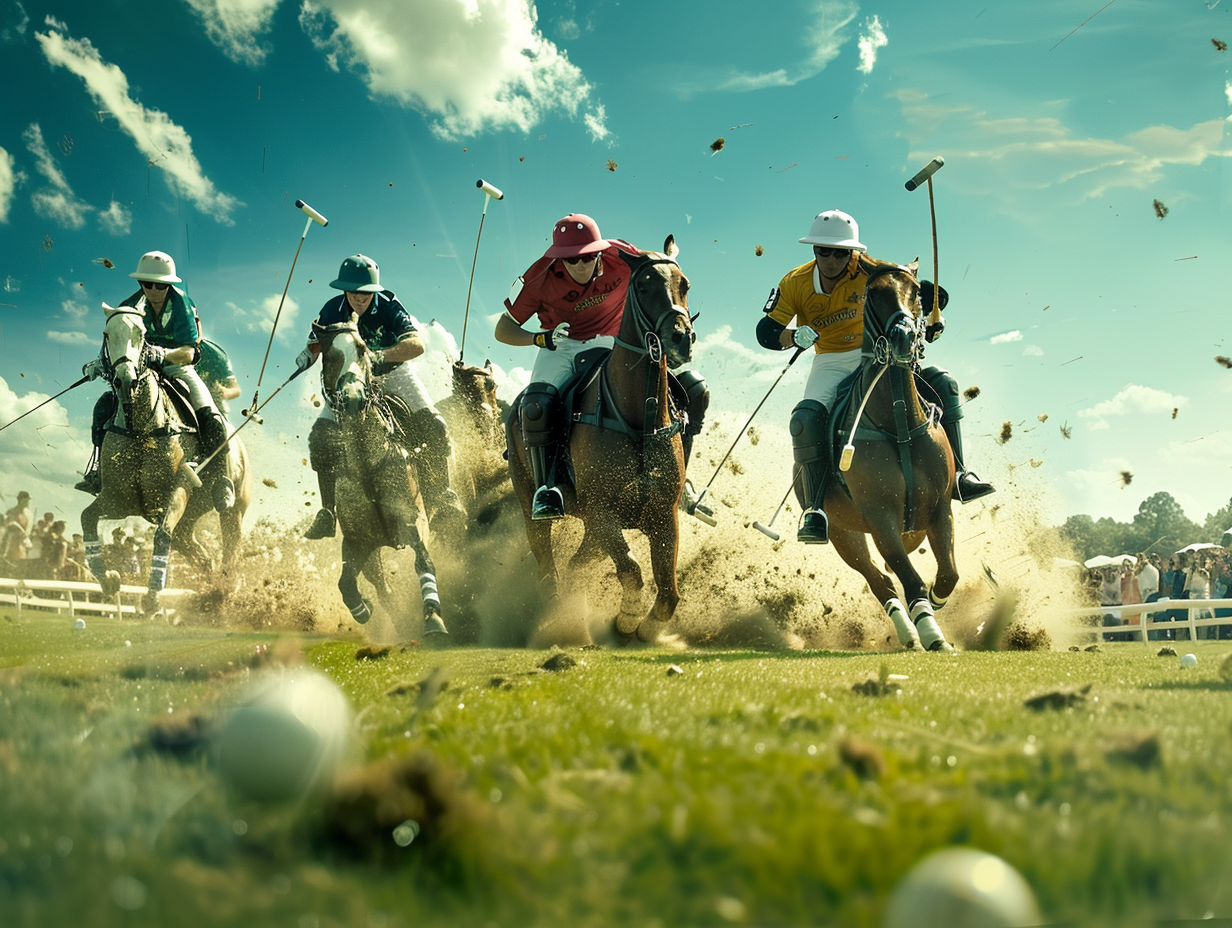 Polo Game: Players on horses running fast