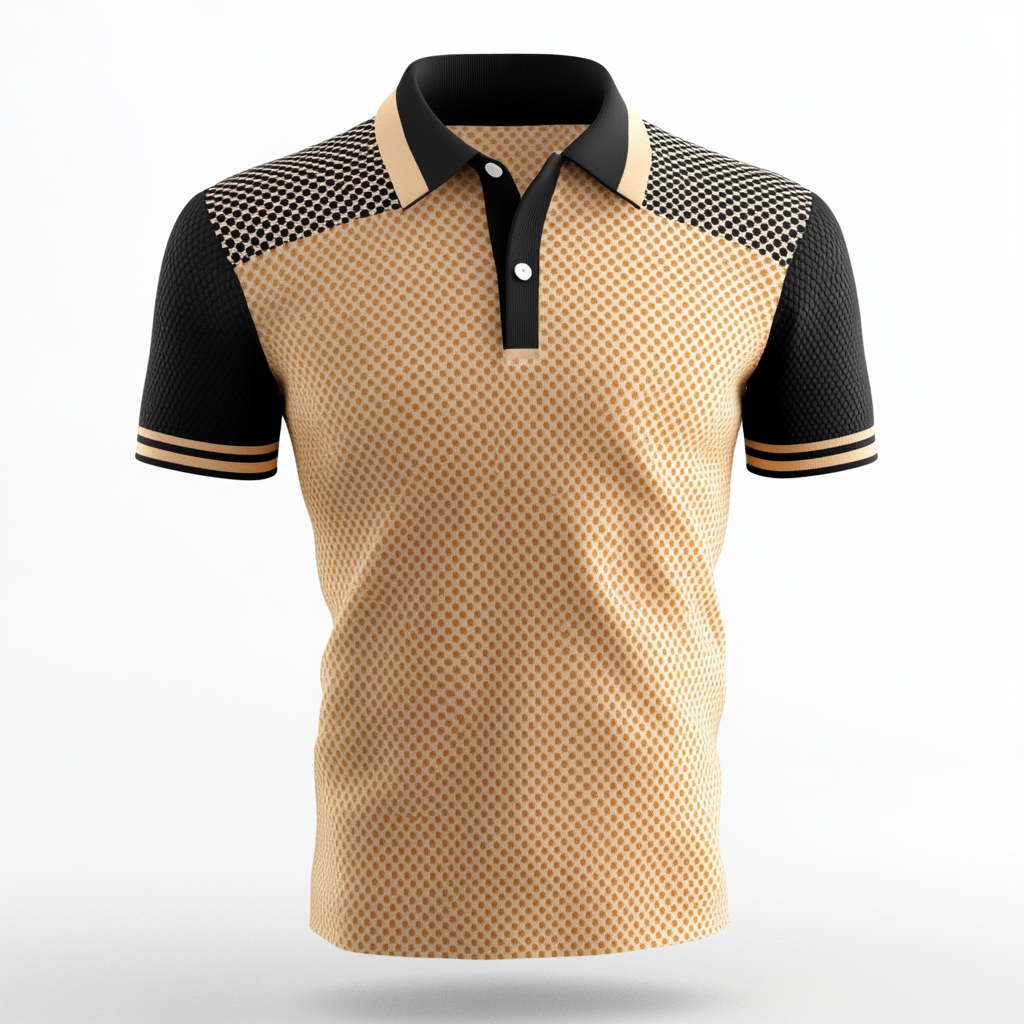 Polo in dark tan, black, light cream, 60s style.