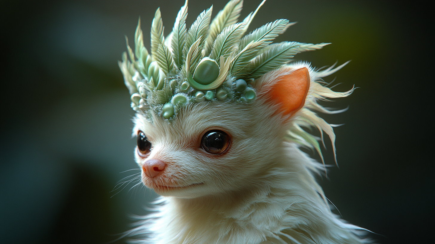 Pomeranian with a Green Mohawk in 3D.