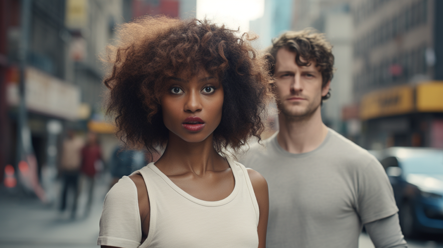 Poor black woman with auburn wig in NYC street