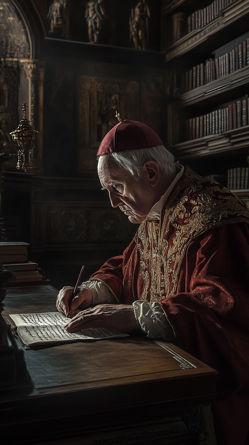 Pope Clement V Writing Serious Letter, 14th Century