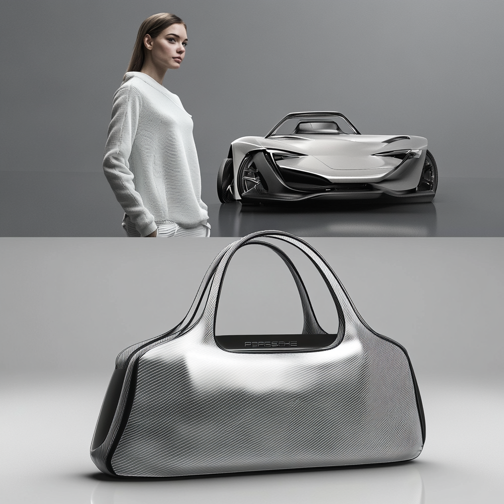 Porsche women's bag with futuristic, minimal design, model included.